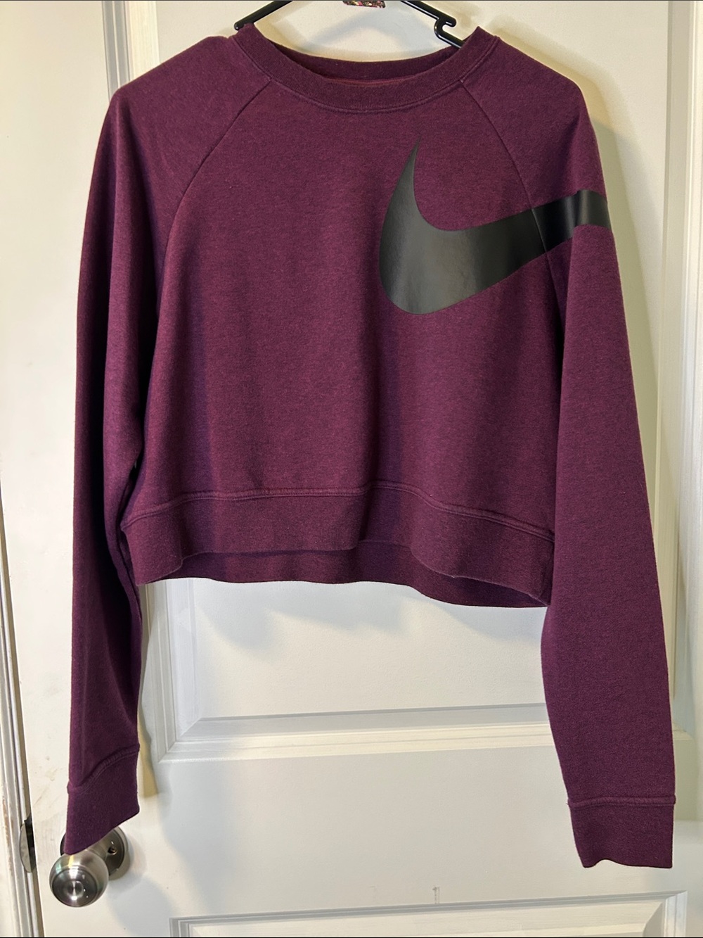 46. Nike Women's Plum Cropped Crewneck Sweatshirt with Black Swoosh